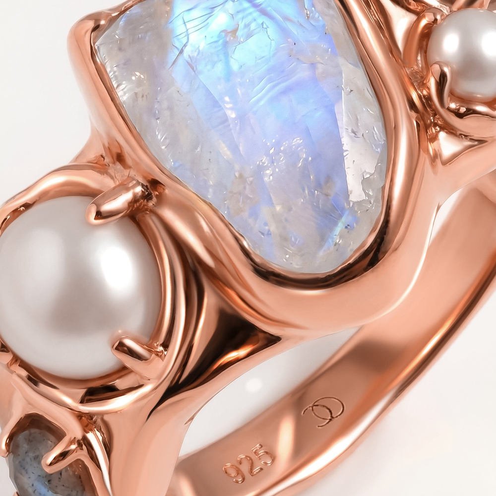 Mist Moonstone & Pearl Ring Set of 2 — Femininity — Modern Energy Lab product view