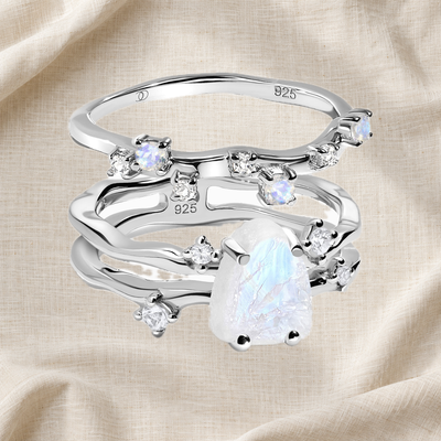 Moonlit Moonstone Ring Set of 2 — Intuition