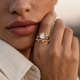 Moonlit Moonstone Ring Set of 2 — Intuition — Modern Energy Lab product view