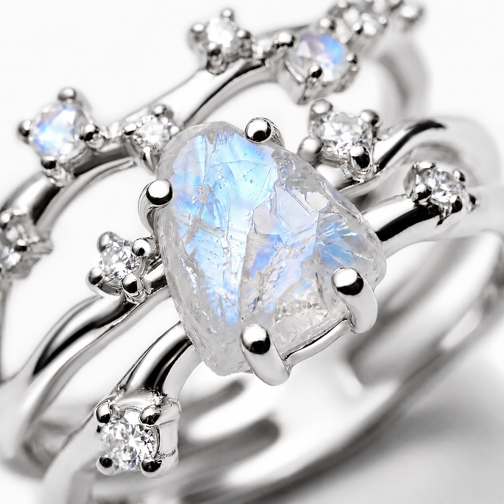 Moonlit Moonstone Ring Set of 2 — Intuition — Modern Energy Lab product view