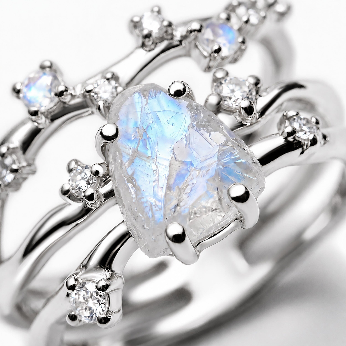 Moonlit Moonstone Ring Set of 2 — Intuition — Modern Energy Lab product view