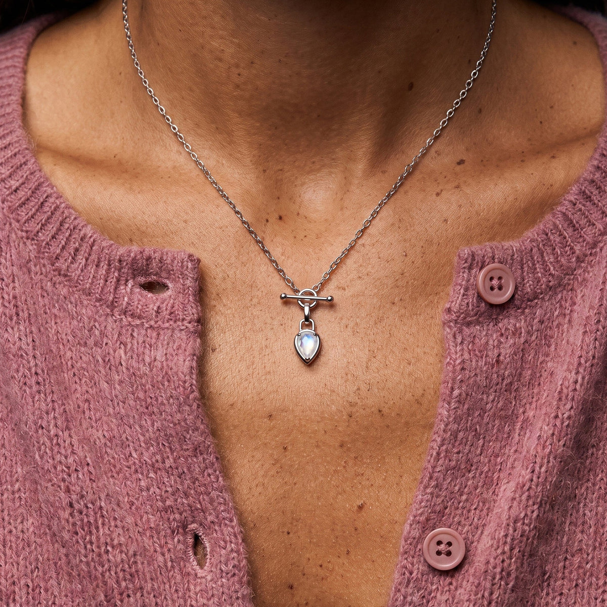 Moonstone Pear T-Bar Necklace