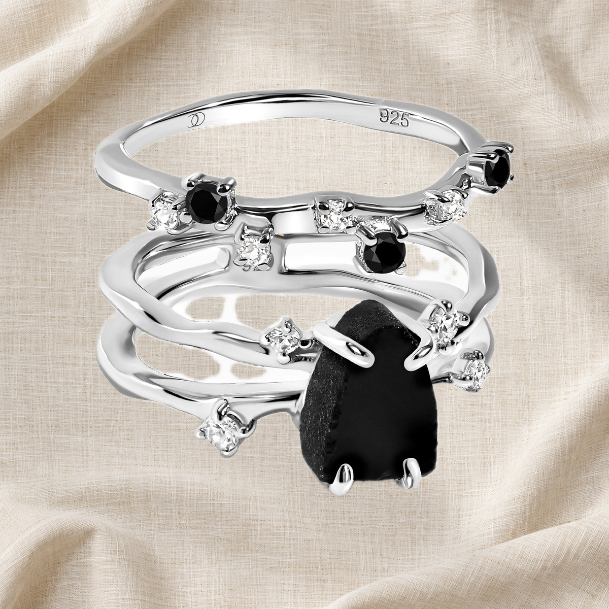 night-current-obsidian-onyx-ring-set — Modern Energy Lab product view