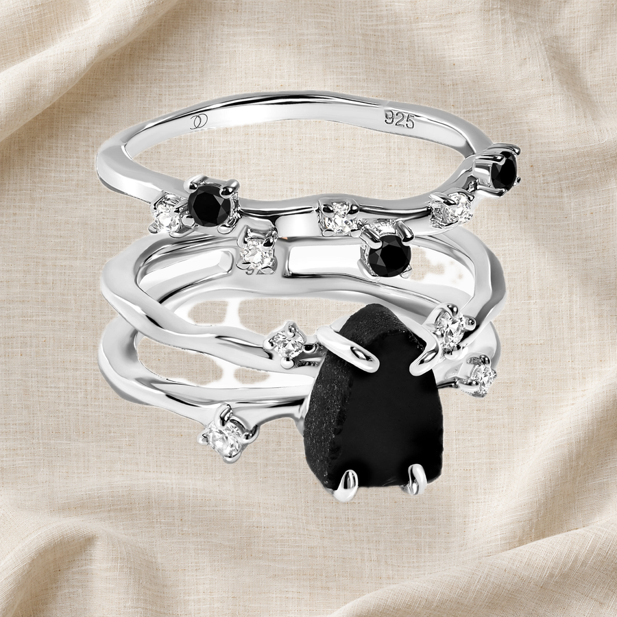 Night Current Obsidian & Onyx Ring Set of 2 — Strength