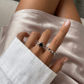 Night Current Obsidian & Onyx Ring Set of 2 — Strength — Modern Energy Lab product view