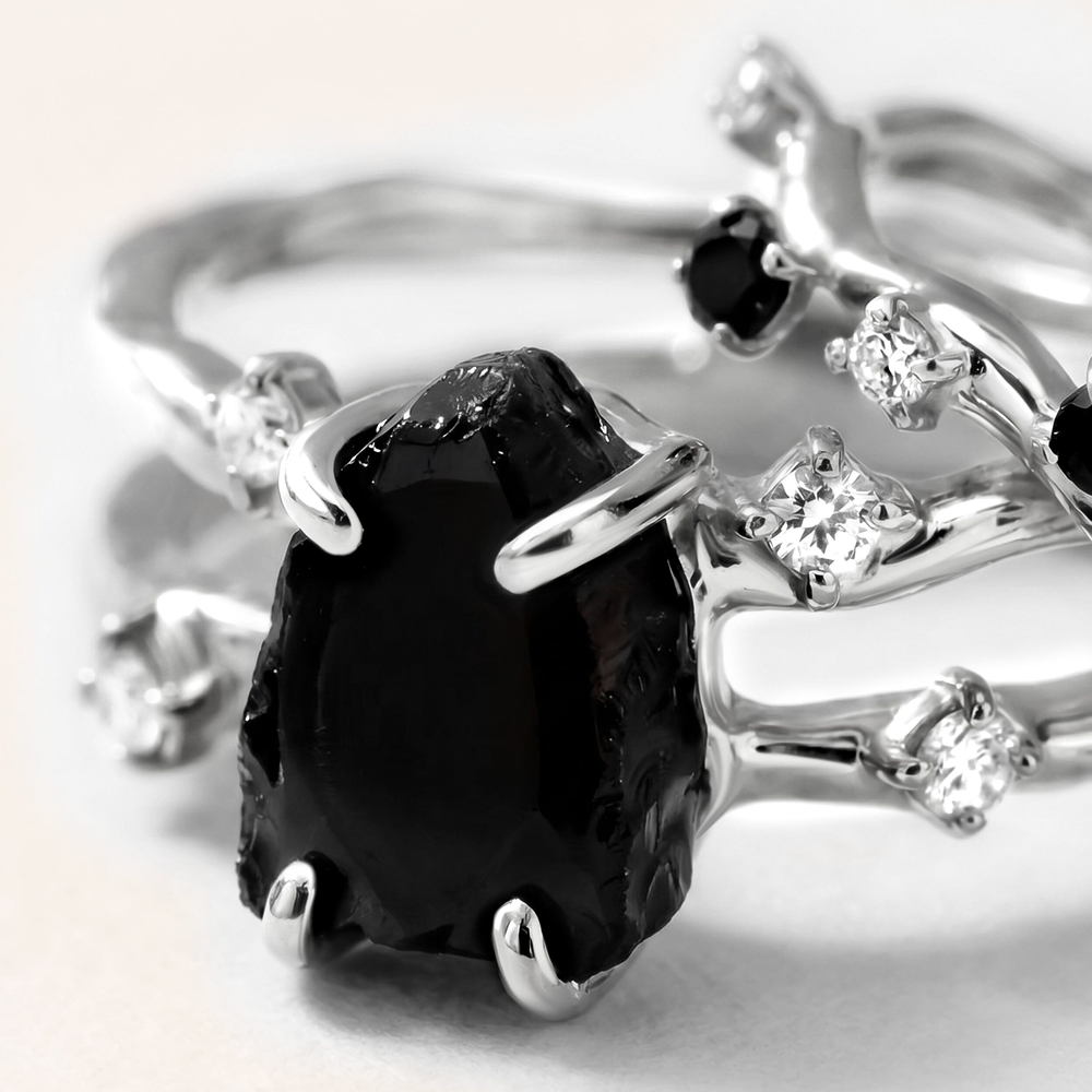 Night Current Obsidian & Onyx Ring Set of 2 — Strength — Modern Energy Lab product view