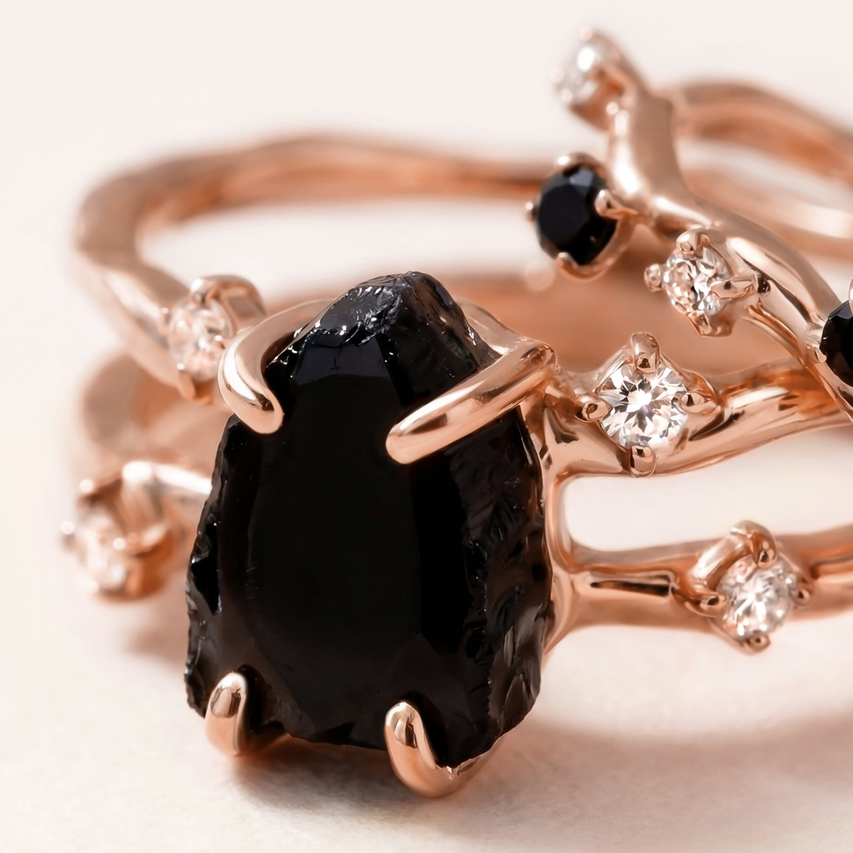 Night Current Obsidian & Onyx Ring Set of 2 — Strength — Modern Energy Lab product view