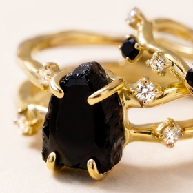 Night Current Obsidian & Onyx Ring Set of 2 — Strength — Modern Energy Lab product view
