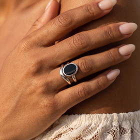 Black Onyx & Waves Ring Set of 2 — Willpower — Modern Energy Lab product view
