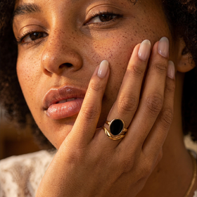 Black Onyx & Waves Ring Set of 2 — Willpower — Modern Energy Lab product view