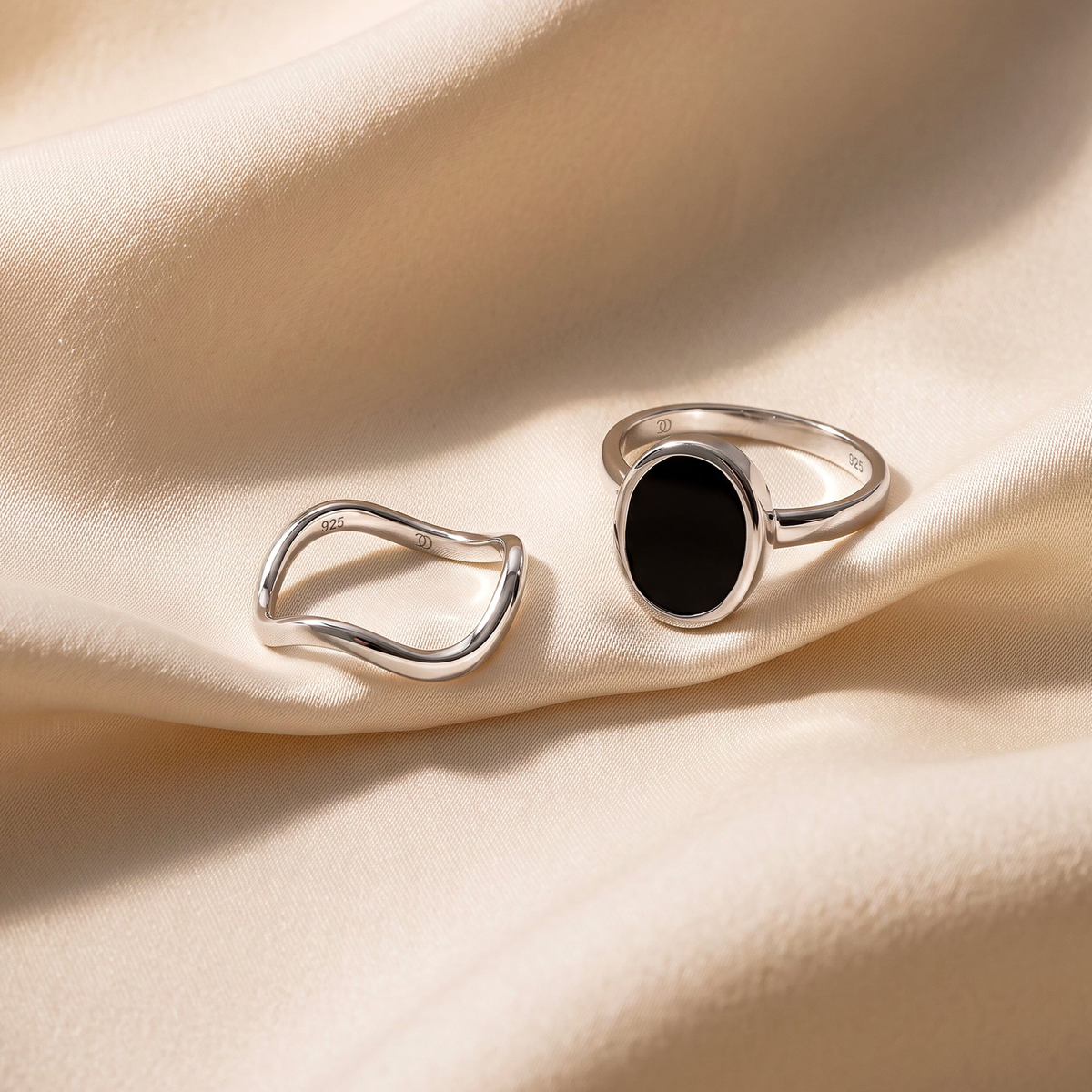 Black Onyx & Waves Ring Set of 2 — Willpower — Modern Energy Lab product view