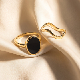 Black Onyx & Waves Ring Set of 2 — Willpower — Modern Energy Lab product view