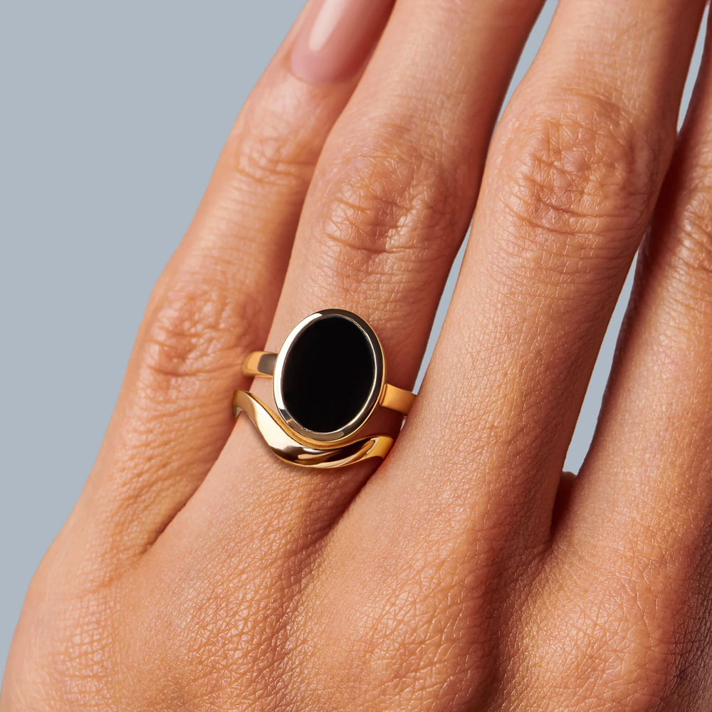 Black Onyx & Waves Ring Set of 2 — Willpower — Modern Energy Lab product view