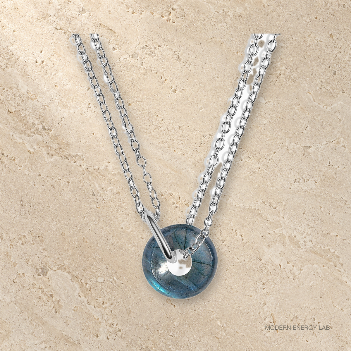 Orbit Labradorite Necklace in silver view