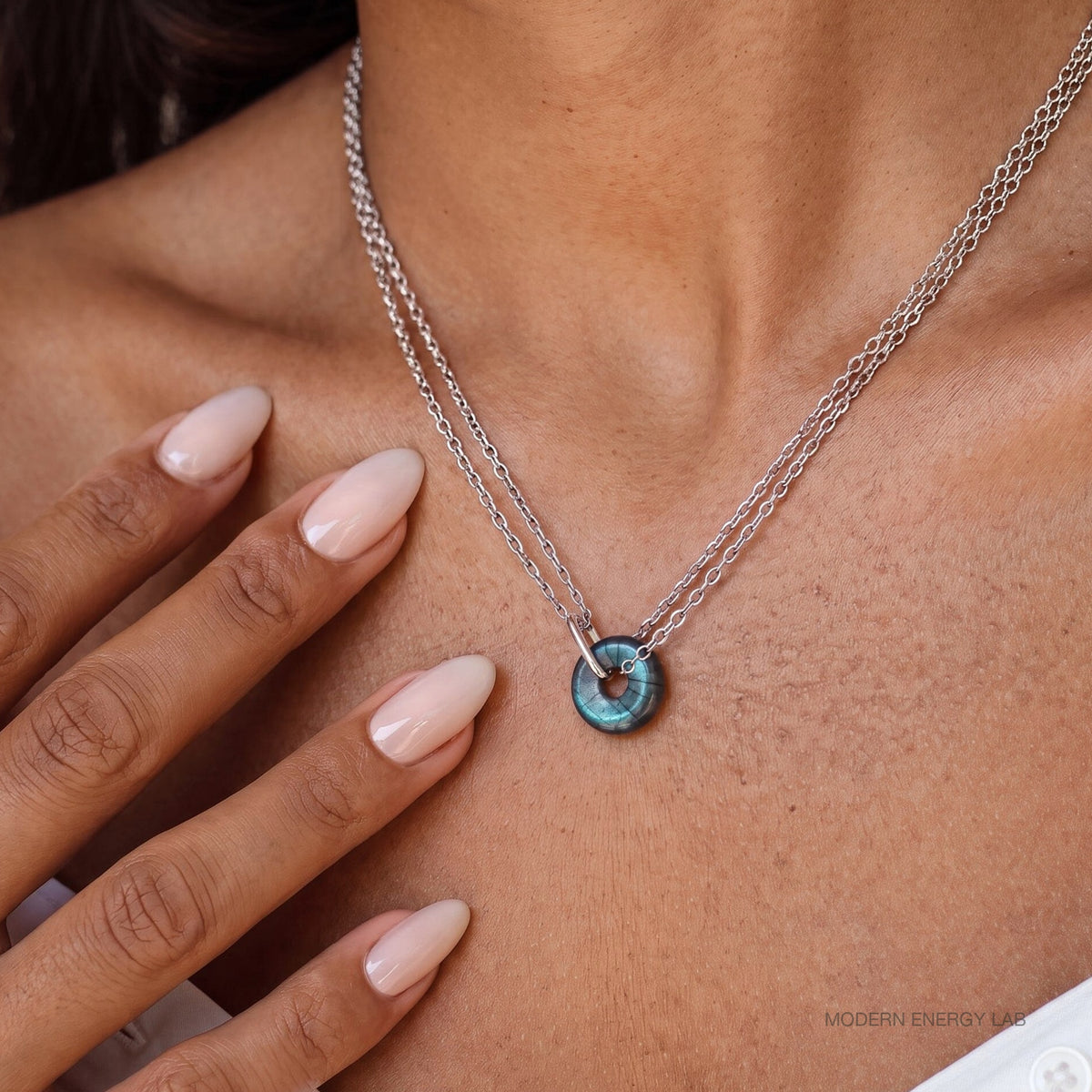 Orbit Labradorite Necklace in silver view