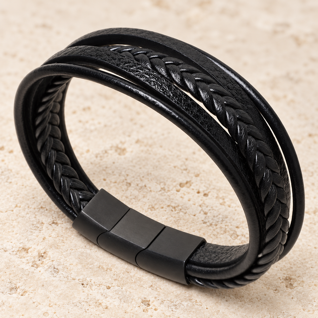 Dark Texture No Bead Edition showing braided and smooth black bands with a matte clasp.