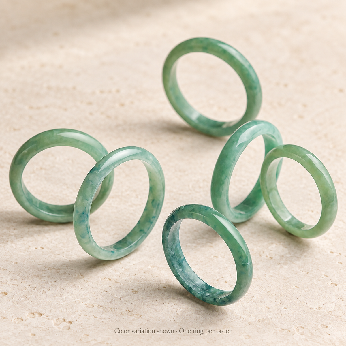 Jade band color variations shown together; one ring per order