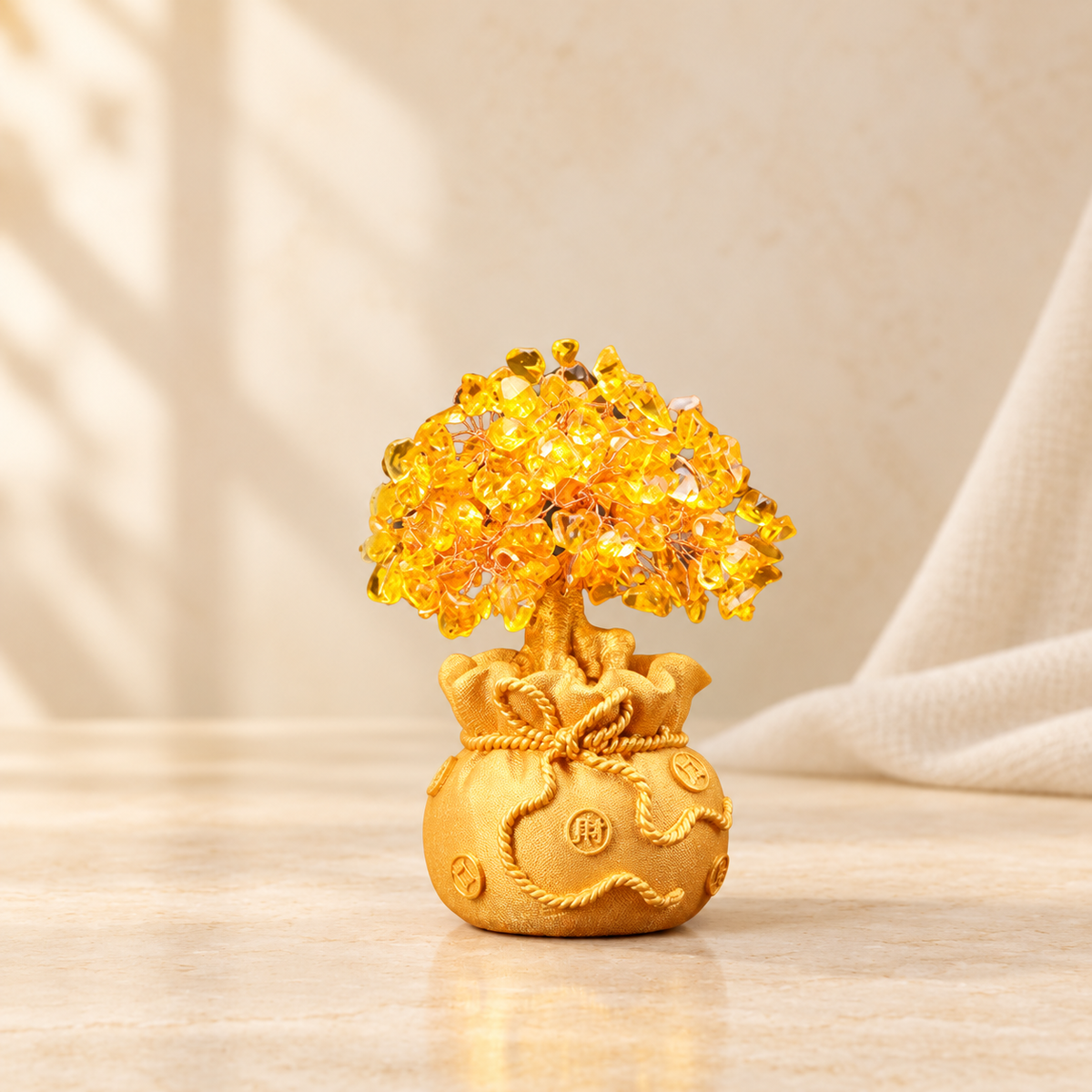 Small golden decorative tree with yellow chip branches