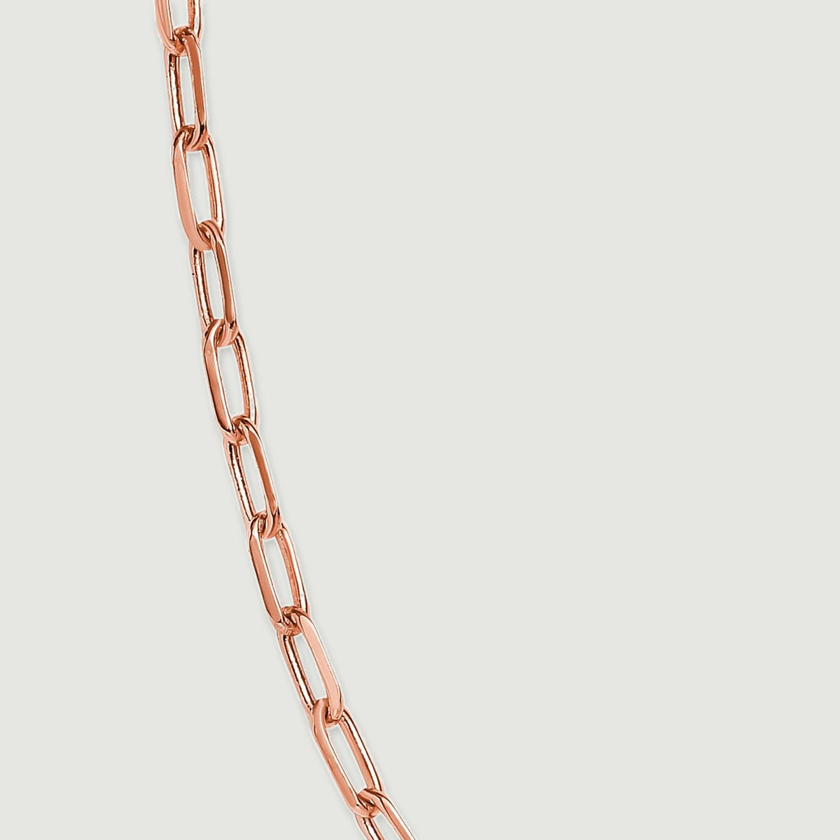 Elongated rose gold tone links connect along a close-up section of the necklace.