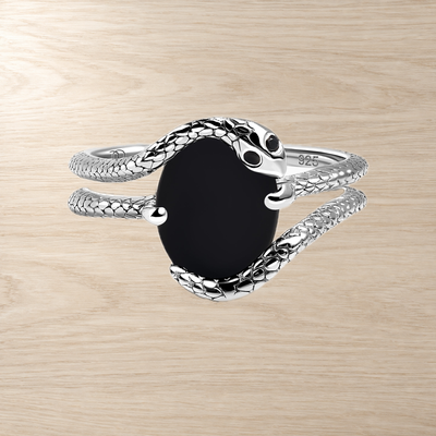 Serpent Black Onyx & Diamond Ring — Strength