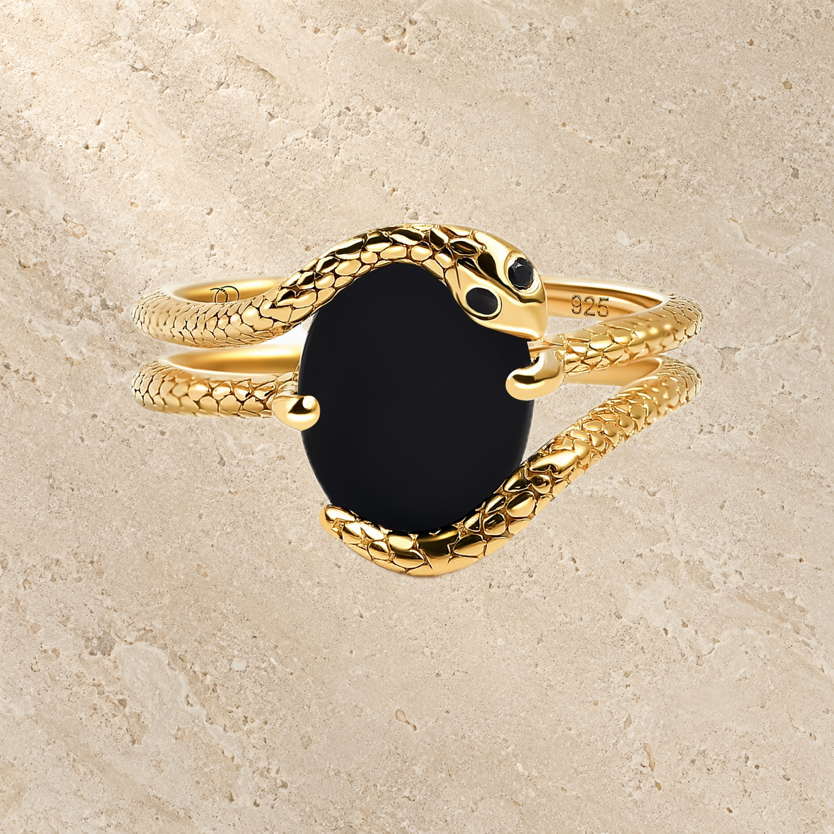 Serpent Black Onyx & Diamond Ring — Strength