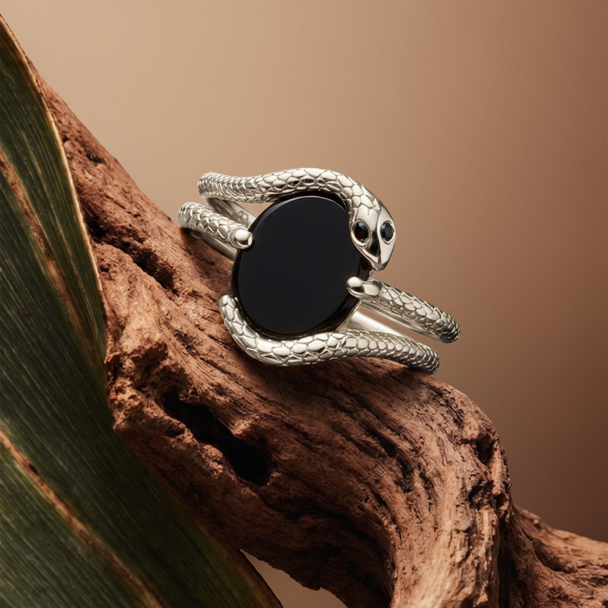 Serpent Black Onyx & Diamond Ring — Strength — Modern Energy Lab product view