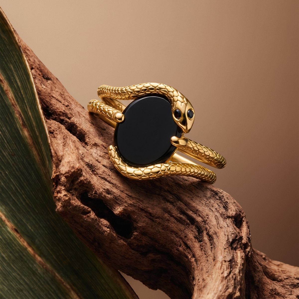 Serpent Black Onyx & Diamond Ring — Strength — Modern Energy Lab product view
