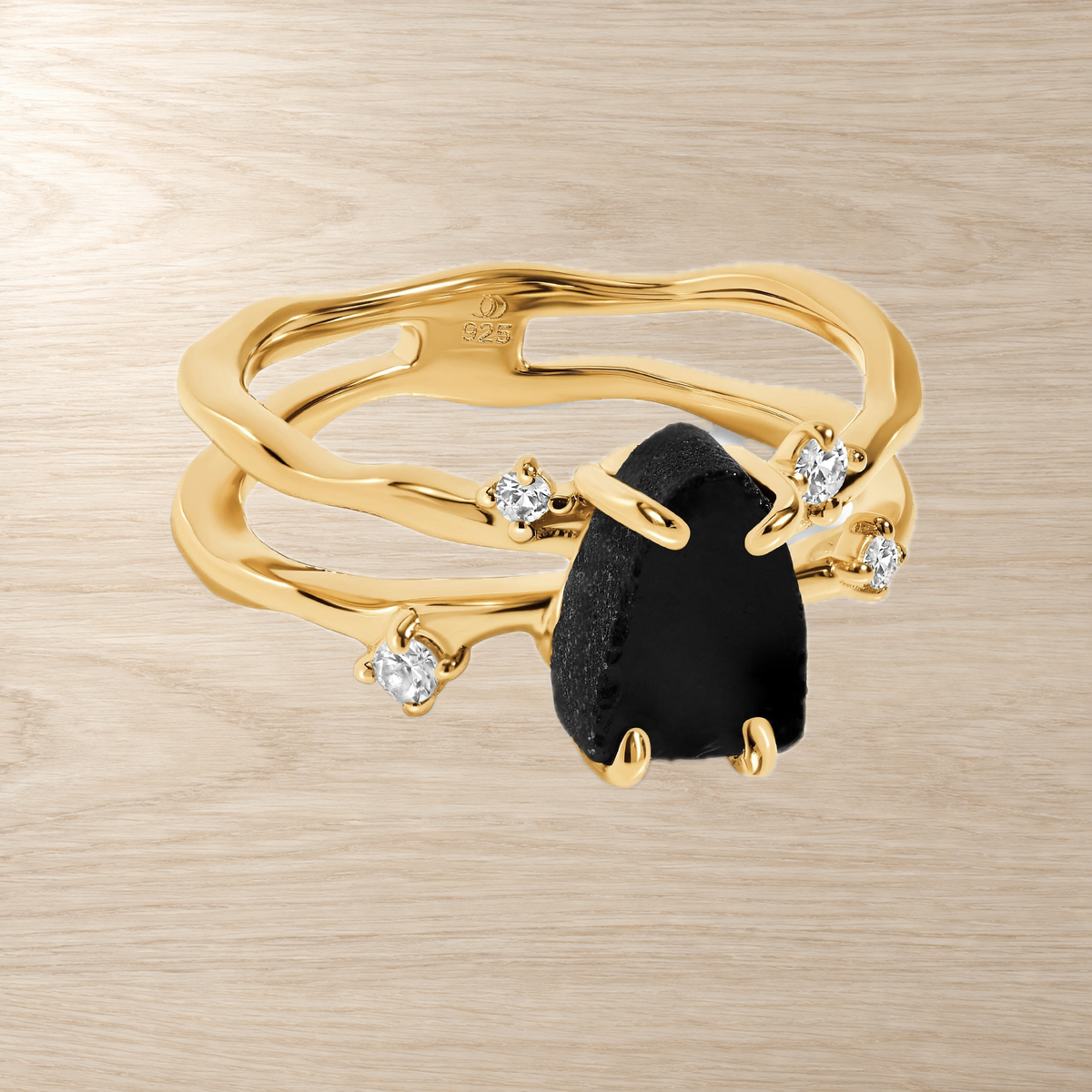 stillwater-black-obsidian-white-sapphire-ring — Modern Energy Lab product view