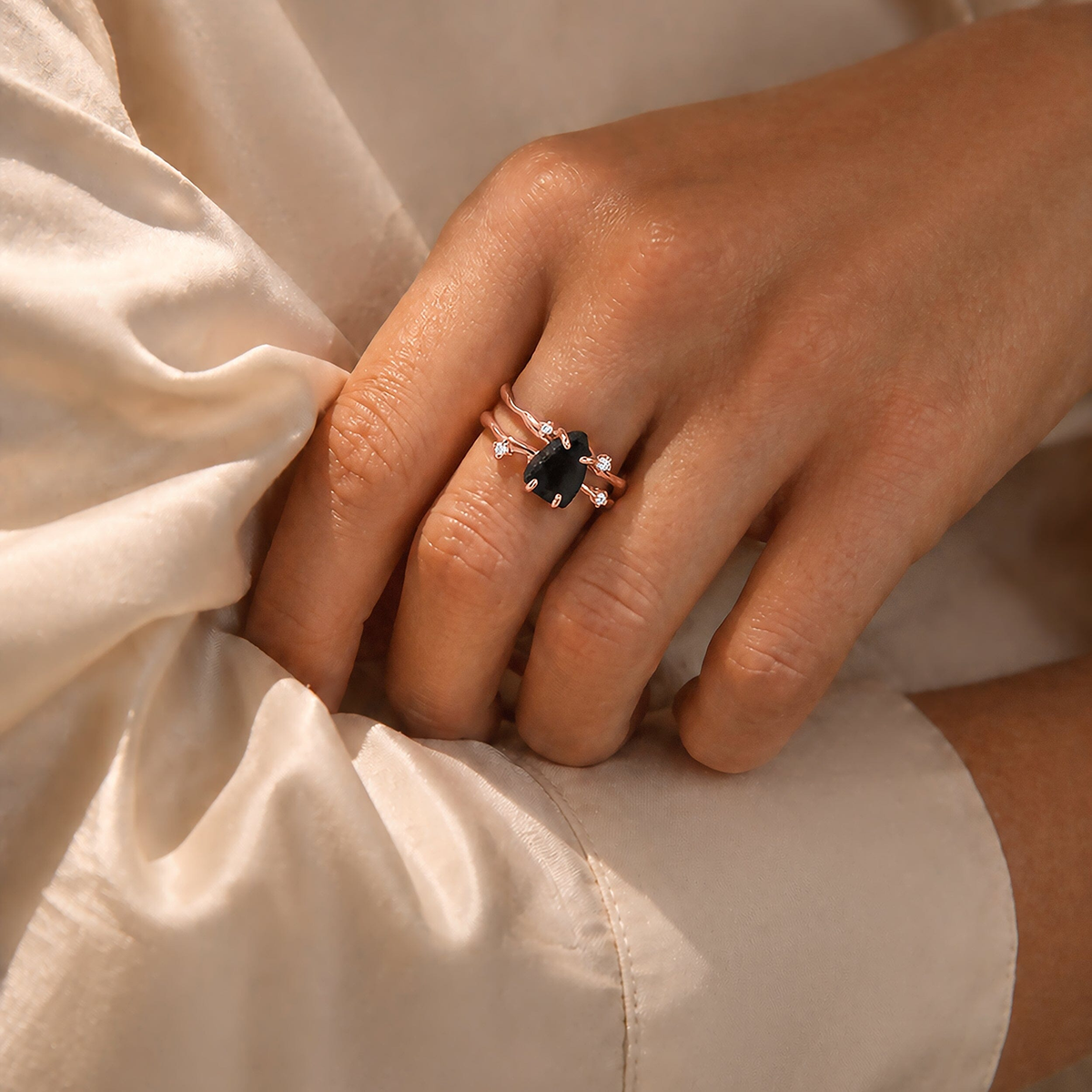 Stillwater Black Obsidian & White Sapphire Ring — Potential — Modern Energy Lab product view
