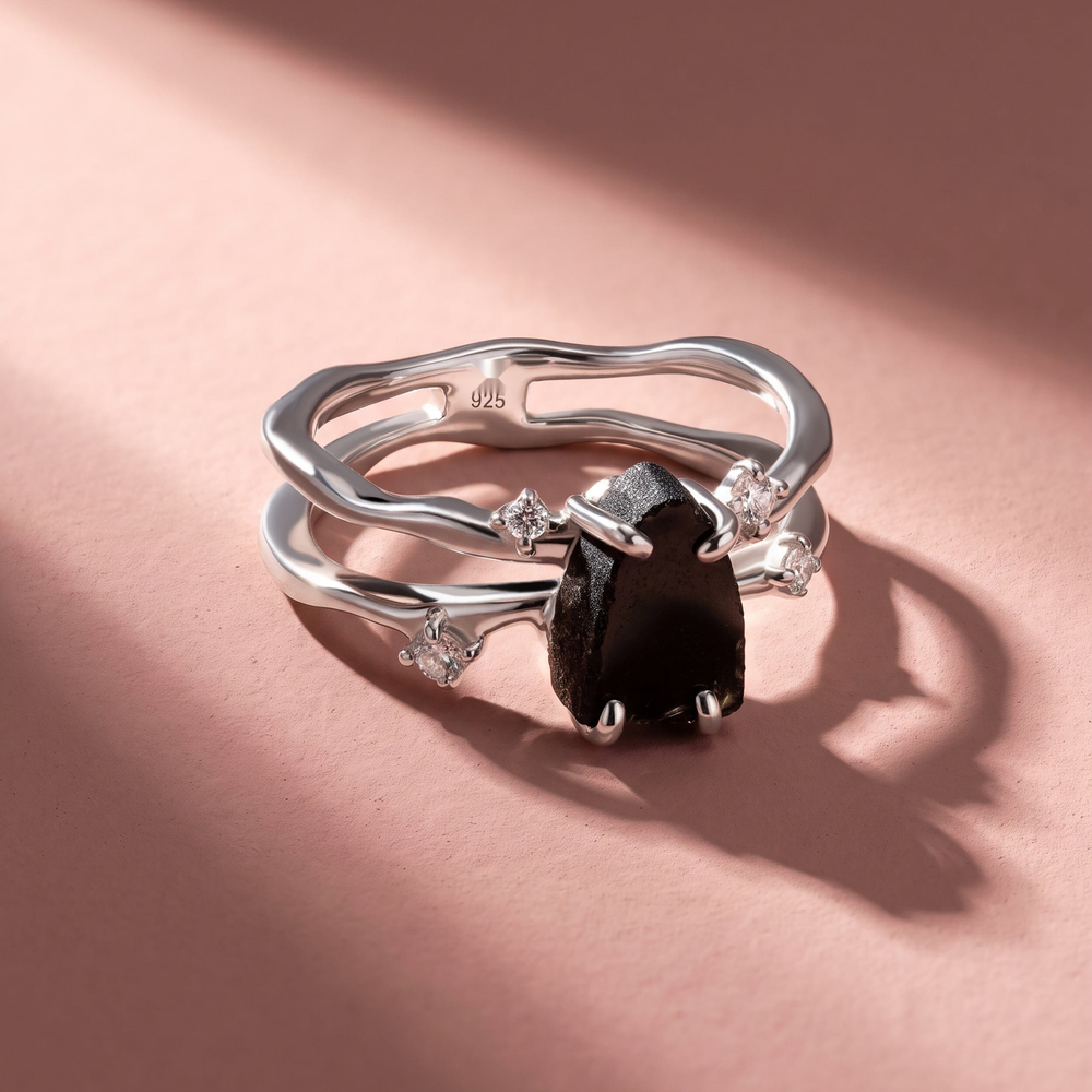 Stillwater Black Obsidian & White Sapphire Ring — Potential — Modern Energy Lab product view