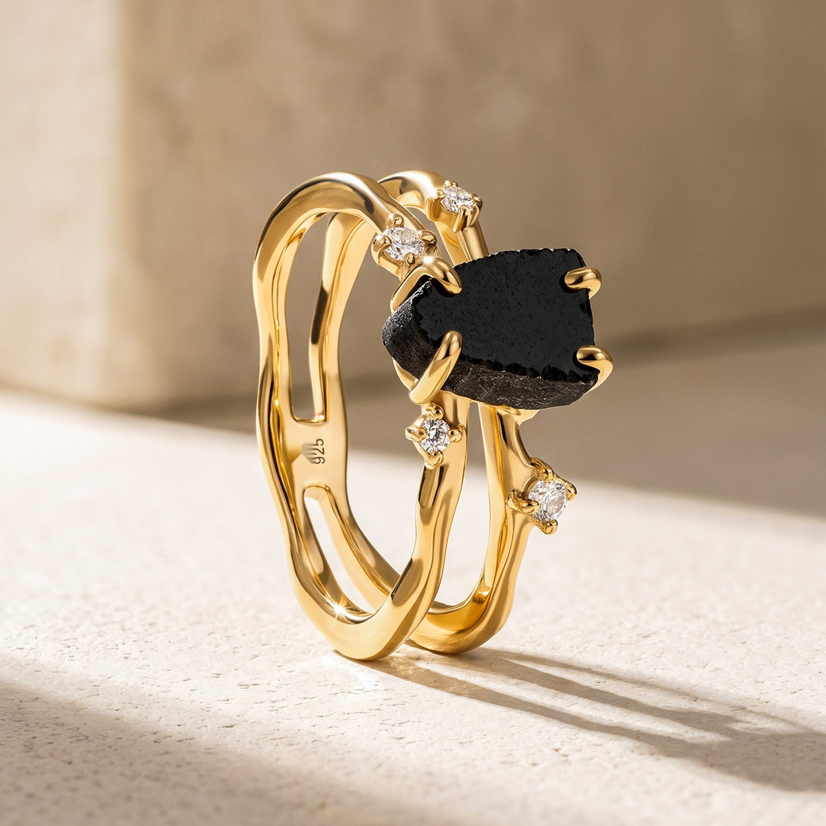 Stillwater Black Obsidian & White Sapphire Ring — Potential — Modern Energy Lab product view