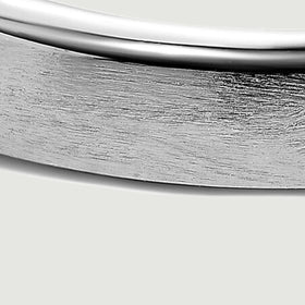 Fine brushed lines cover the silver band below its smooth reflective edge.