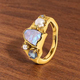 Tidal Bloom moonstone pearl cluster ring, yellow gold vermeil, side profile