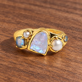 Tidal Bloom moonstone pearl cluster ring, yellow gold vermeil, complete ring