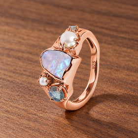 Tidal Bloom moonstone pearl cluster ring, rose gold vermeil, side profile