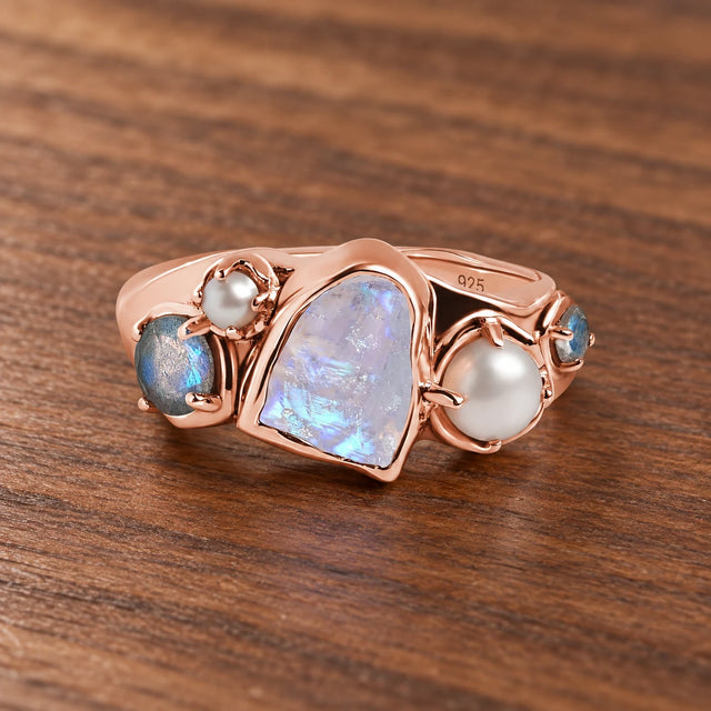 Tidal Bloom moonstone pearl cluster ring, rose gold vermeil, complete ring