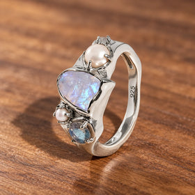 Tidal Bloom moonstone pearl cluster ring, sterling silver, side profile