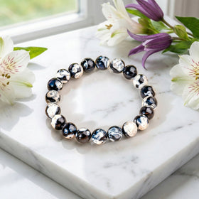 Natural Black and White Agate Beaded Bracelet - Handcrafted Stone Jewelry for Men and Women - ModernEnergyLab.com