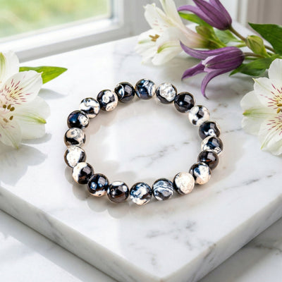 Natural Black and White Agate Beaded Bracelet - Handcrafted Stone Jewelry for Men and Women - ModernEnergyLab.com