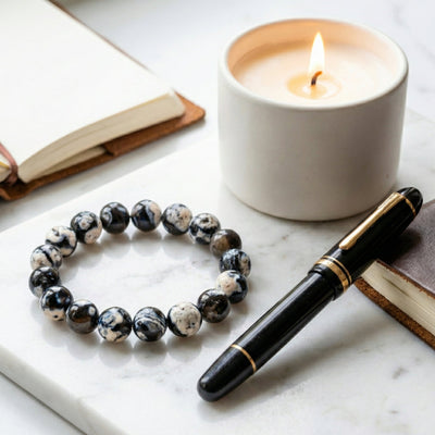 Natural Black and White Agate Beaded Bracelet - Handcrafted Stone Jewelry for Men and Women - ModernEnergyLab.com