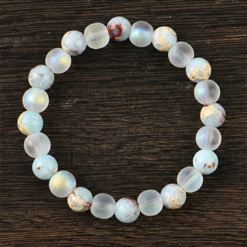 "New Beginnings" Aurora Glass & Sea Sediment Jasper Healing Bracelet – For Abundance, Clarity, and Realizing Potential