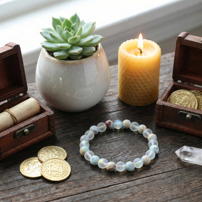 "New Beginnings" Aurora Glass & Sea Sediment Jasper Healing Bracelet – For Abundance, Clarity, and Realizing Potential - ModernEnergyLab.com