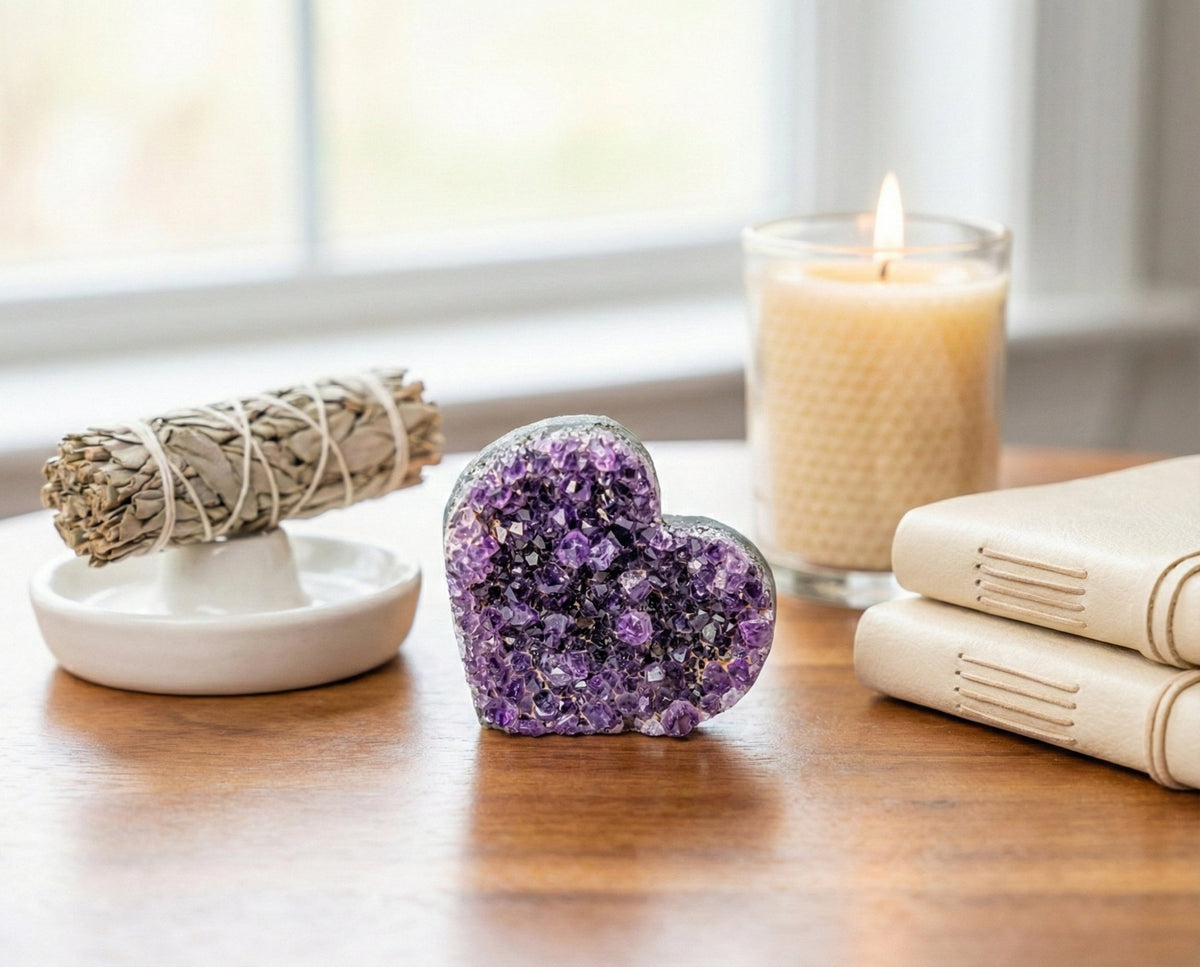 Radiant Amethyst Heart Geode - A Sanctuary of Peace & Love