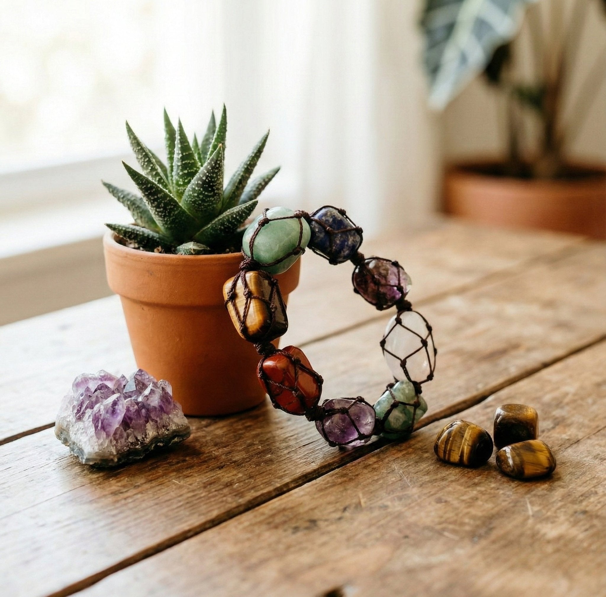 Raw Crystal Chakra Macrame Bracelet - Earth Energy Edition - ModernEnergyLab.com