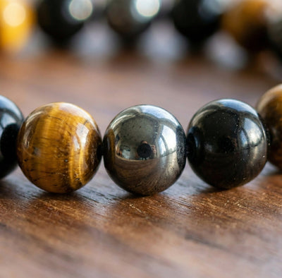 The Anchor & Shield: Tiger's Eye, Hematite & Onyx Grounding Bracele - ModernEnergyLab.com