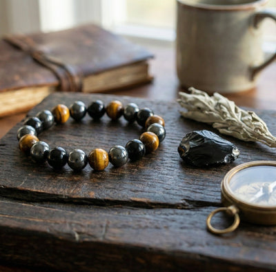 The Anchor & Shield: Tiger's Eye, Hematite & Onyx Grounding Bracele - ModernEnergyLab.com