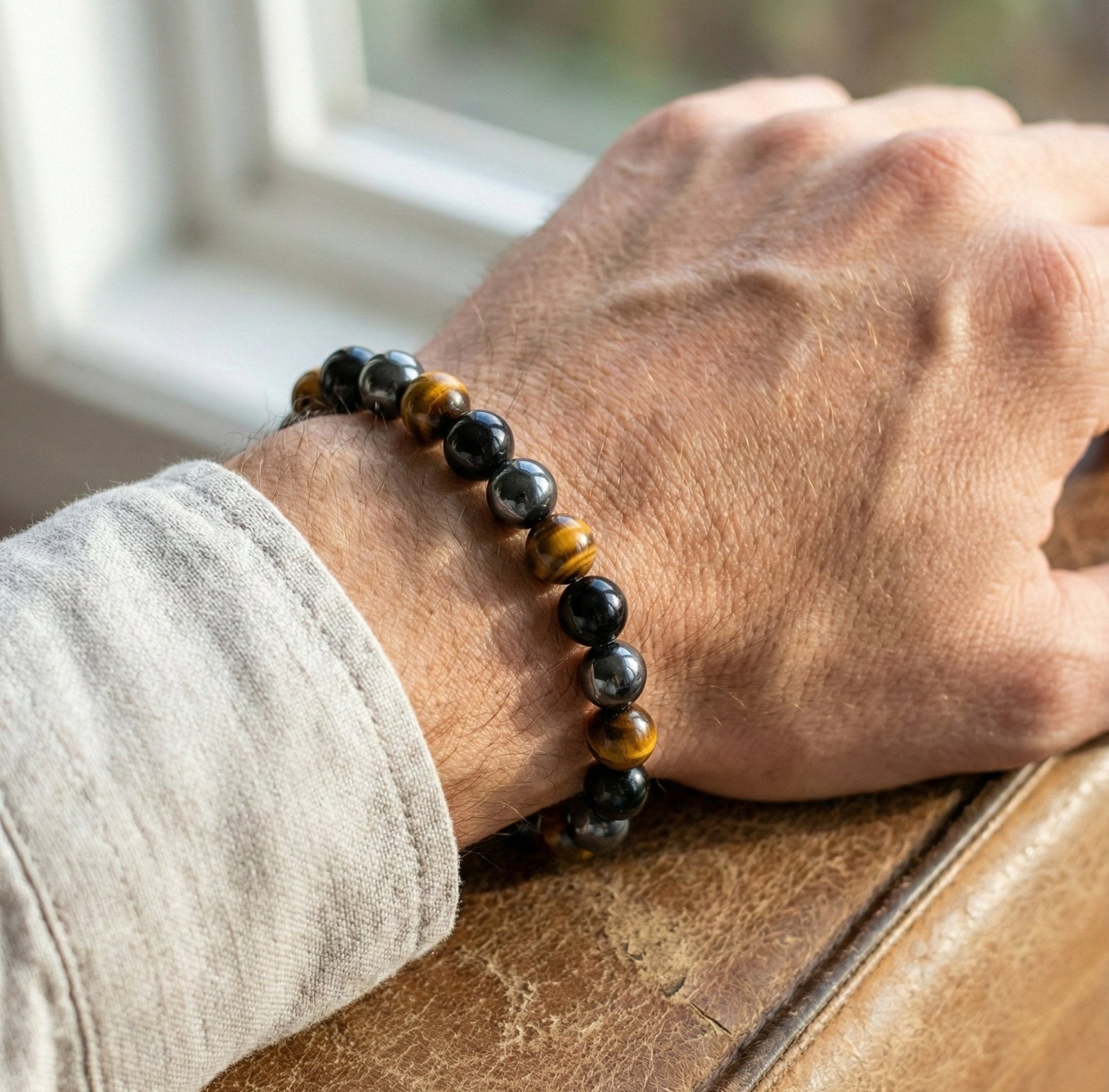 The Anchor & Shield: Tiger's Eye, Hematite & Onyx Grounding Bracele - ModernEnergyLab.com