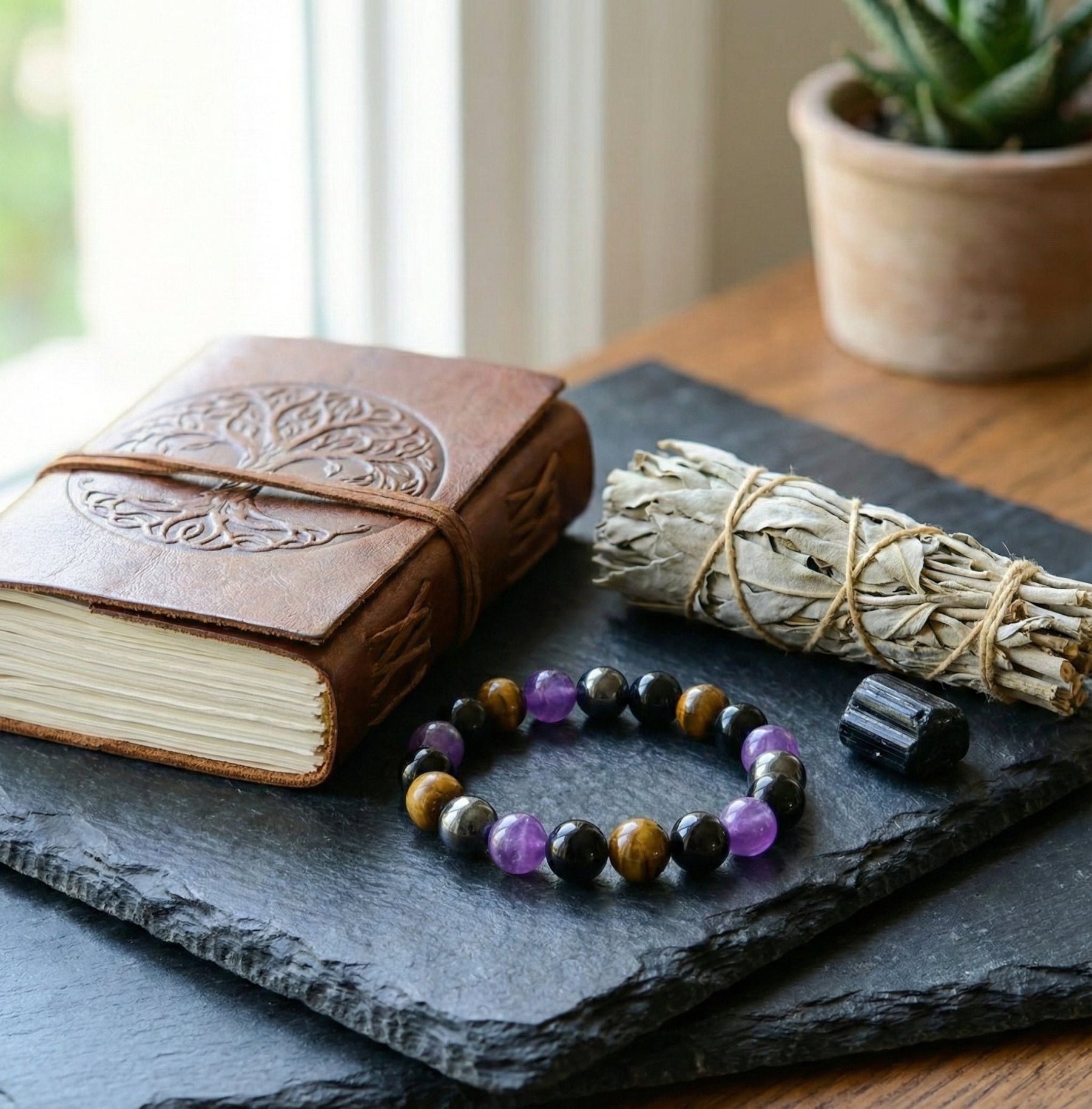 The Aura Guardian: Amethyst & Tiger Eye Protection Shield