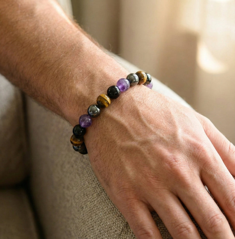 The Aura Guardian: Amethyst & Tiger Eye Protection Shield