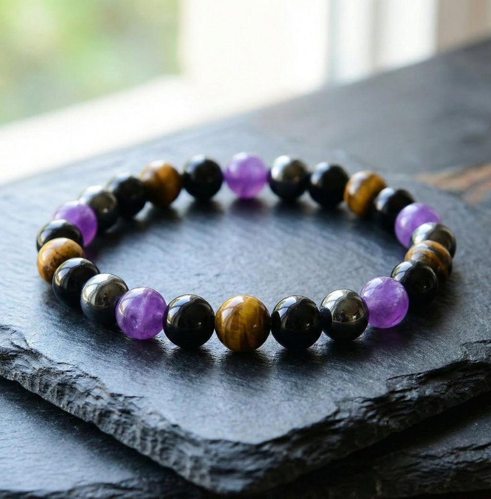 The Aura Guardian: Amethyst & Tiger Eye Protection Shield